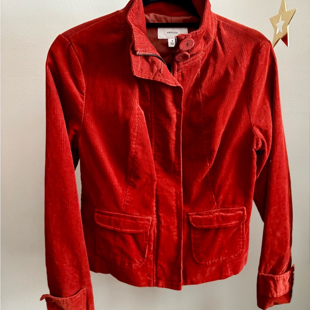 Rust Corduroy Jacket Medium Burnt Orange Zip Front Soft Jacket